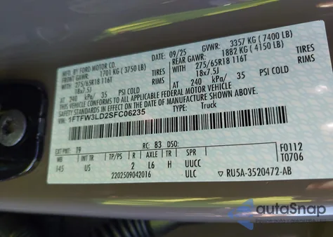 2025 Ford F-150 Xlt z USA, uszkodzony, nr VIN 1FTFW3LD2SFC06235